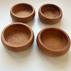 Lot‎ Of 4 Wooden Carved Pinch Salt Bowls MCM Boho Natural